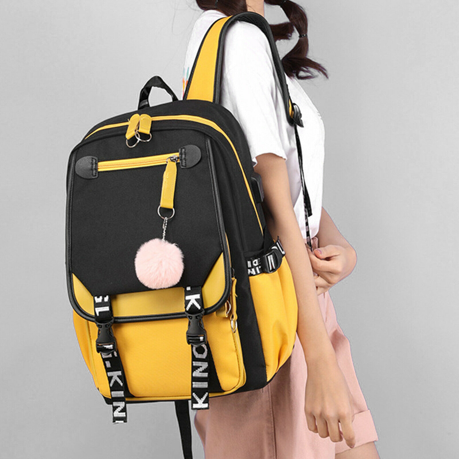 Women School Bag Oxford Waterproof Girls Backpack Rucksack w/ USB Charging Port 24Hr Smart